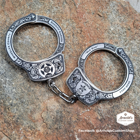 Double Banner Text & CUSTOM EMBLEM / BADGE / PATCH, Custom Engraved Handcuffs