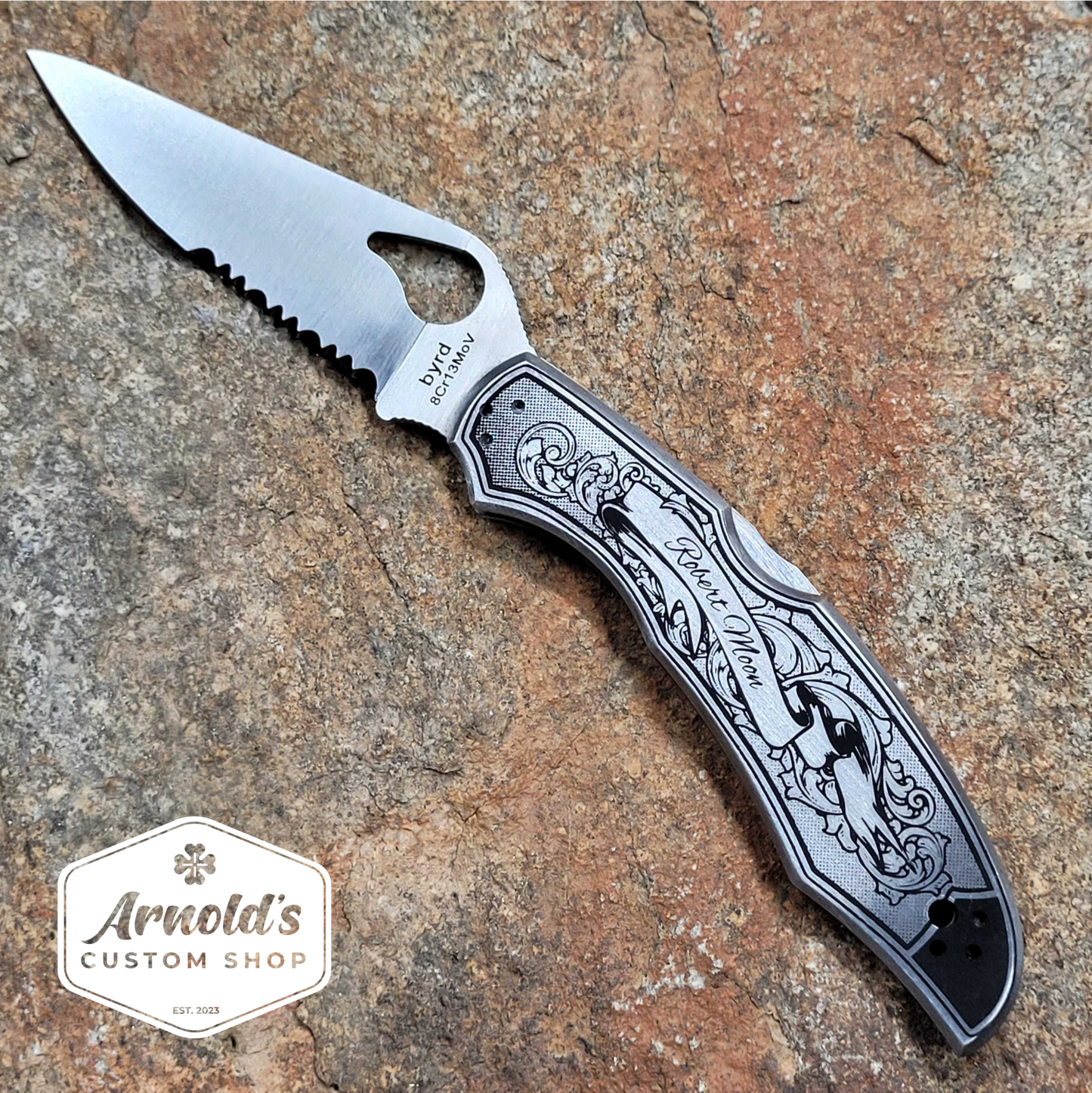 CUSTOM NAME in Banner, Custom Engraved Folding Knife