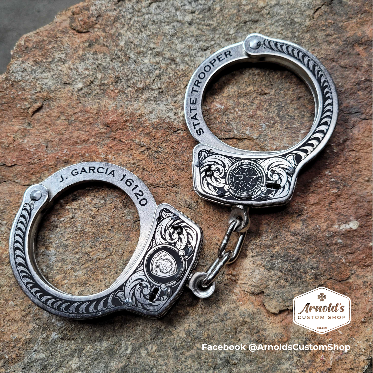 TEXAS STATE TROOPER, Custom Engraved Handcuffs